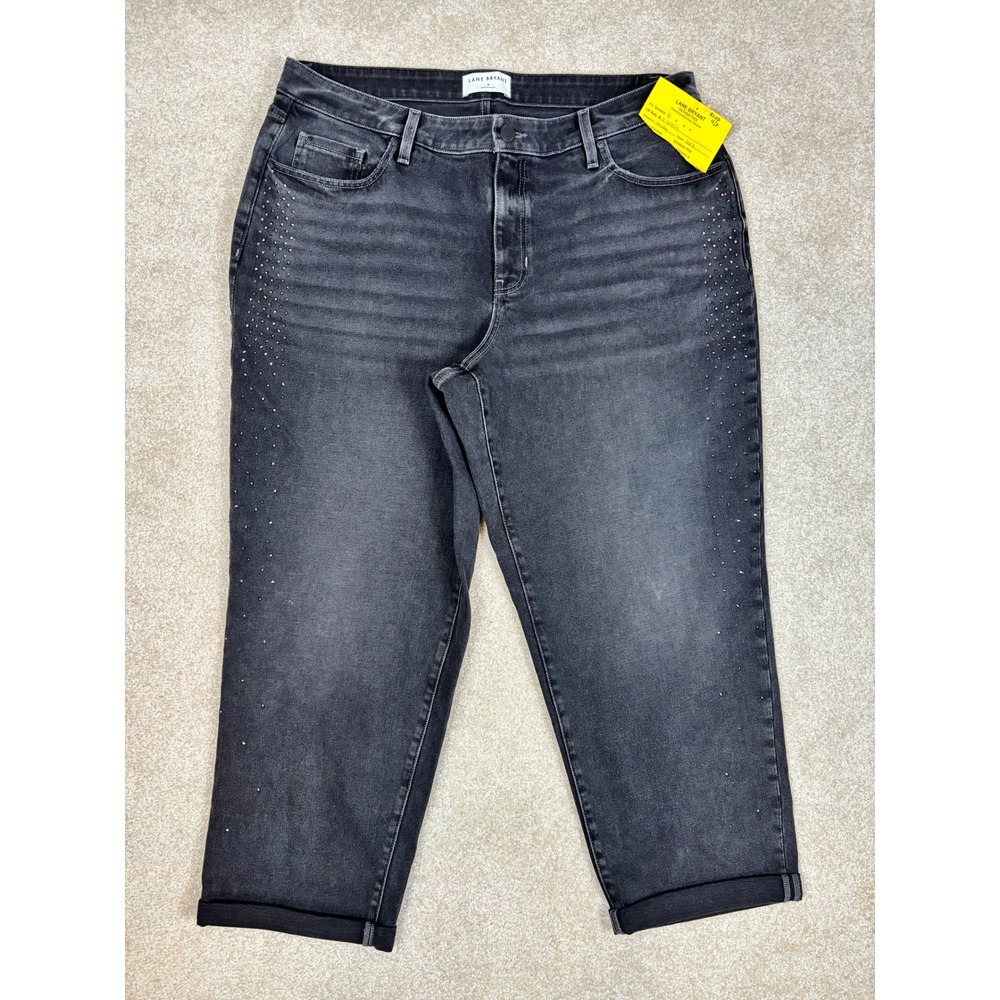 Lane Bryant Denimatrix Black Cloud Wash Rhinestone Cropped Jeans Sample 18